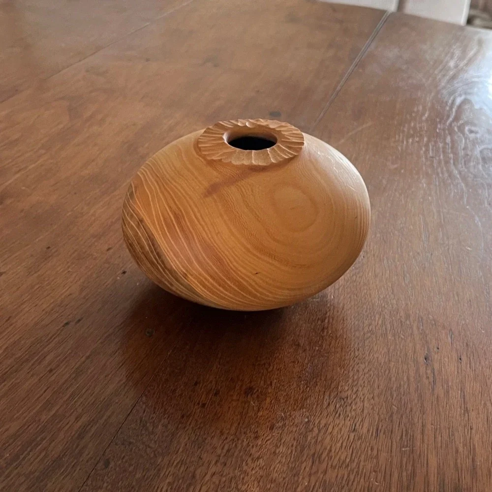 Vintage Style Turned Wood Bud Vase, Unsigned Studio Wood Art Vessel 5